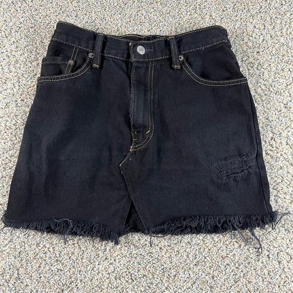 Levi's 505 Denim Skirt Women's 24 Upcycled Mini Distressed Black High Rise - Picture 1 of 5